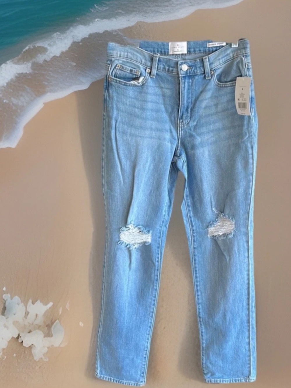 High Ride Straight Jeans Light Wash Denim Distressed True Craft Womens 6 New